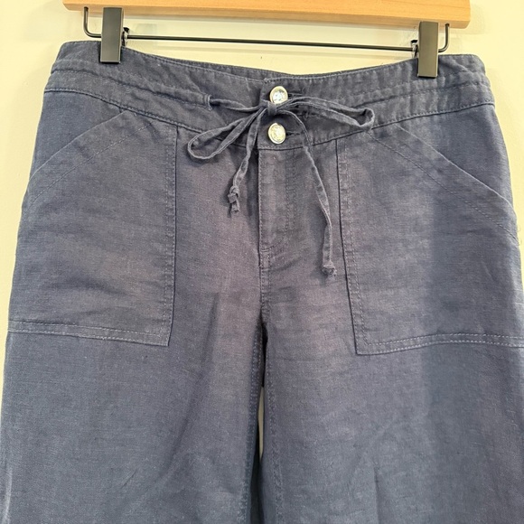 Women’s INC Navy Blue linen Wide-Leg Pants with Drawstring waist size 2 - Picture 2 of 6